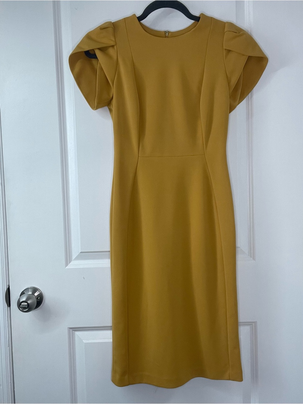 Calvin Klein Mustard Yellow Puff Sleeve Sheath Dress Size 2